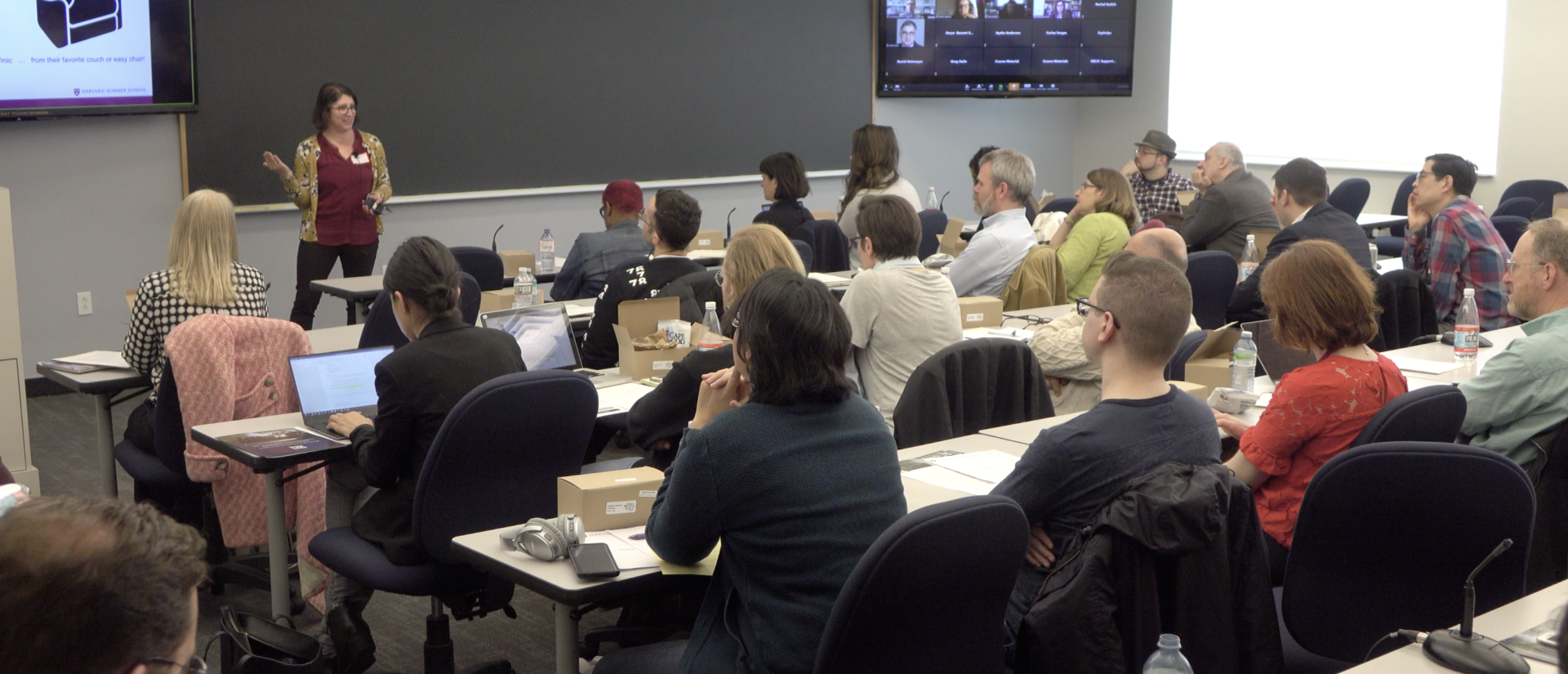 in-person and live online students in conversation